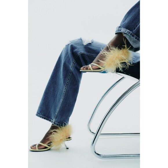 ZARA METALLIC FEATHER HIGH-HEEL SANDALS - Picture 2 of 9
